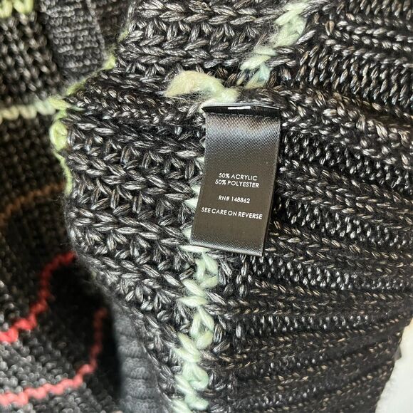 Torrid Sweater Sz 4 Chunky Crochet Raglan Hoodie Black Rainbow Stripe Lace Up - Picture 3 of 7